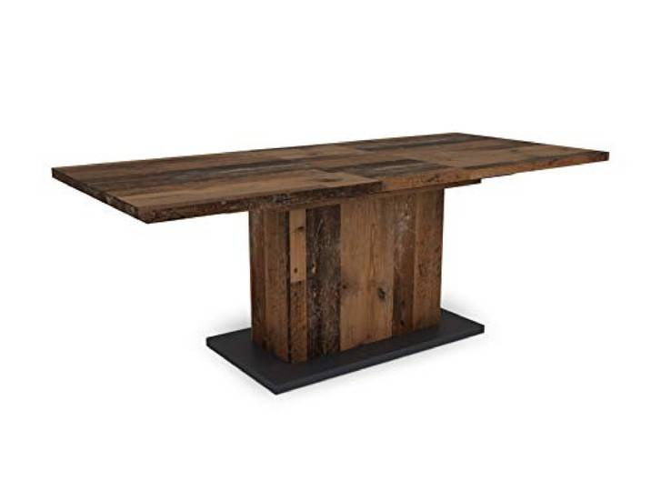 byLIVING Esstisch Athen, ausziehbar 160–200 cm, Old Wood-Optik Säulentisch mit Synchronauszug und Einlegeplatte, B 160–200, H 75, T 90 cm