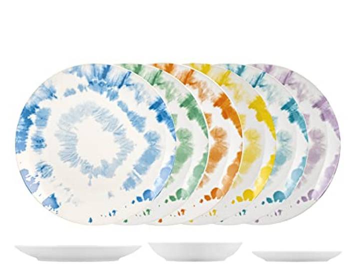 Home Tie&Bright Tafelservice, 18-teilig, Porzellan-Material, spülmaschinenfest, elegant und modern, Mehrfarbig