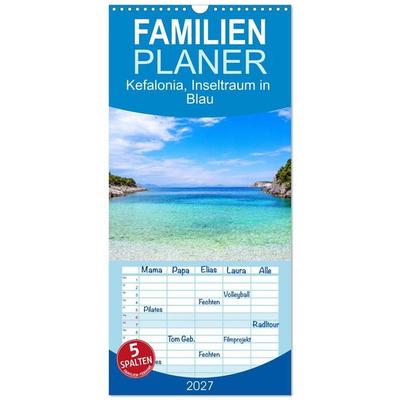 Familienplaner 2027 - Kefalonia, Inseltraum in Blau mit 5 Spalten (Wandkalender, 21 x 45 cm) CALVENDO