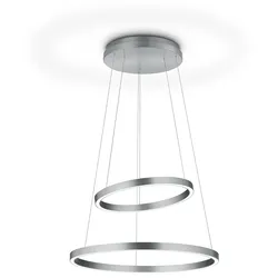 Knapstein LED Pendelleuchte LORA-P, Doppelring Ø 60/40cm, Direkt/Indirekt, Gestensteuerung, Mattnickel GKS-51.494.05