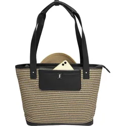 Stackers Raffia Tasche mit Kartenetui, 2 Beuteln und Spiegel, schwarz