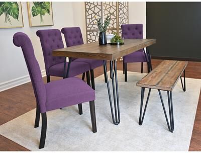 Ostweer Simple Dining Table Set with Purple Padded Seating Chairs and Bench