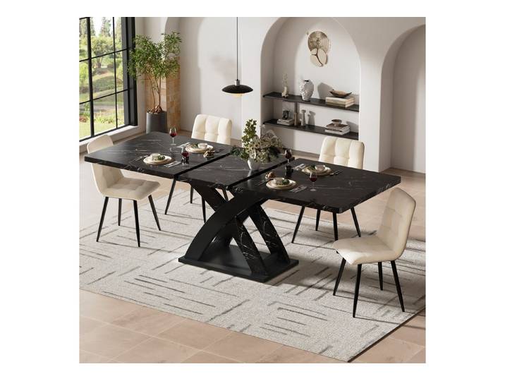 IDEASY Esstisch Ausziehbarer Esstisch, Küchentisch, Balkontisch, 120–160 cm (Esstisch aus Holz, ausziehbarer Esstisch), Platz für bis zu 6 Personen, schwarz