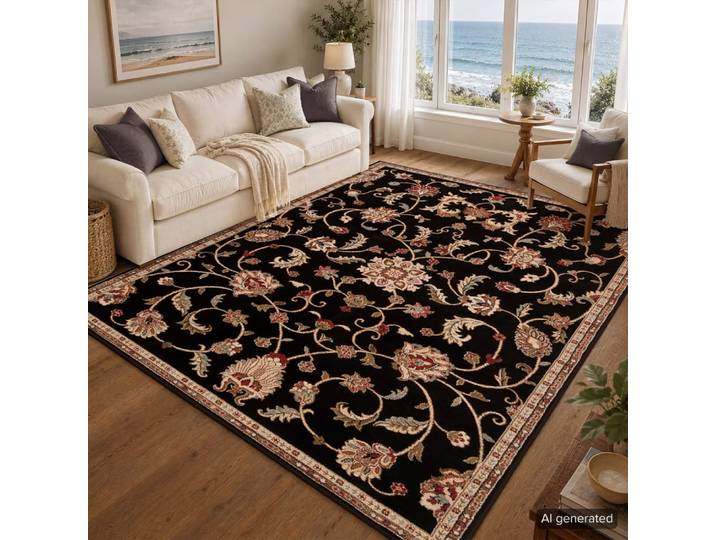Tapis bohème traditionnel noir 200x290