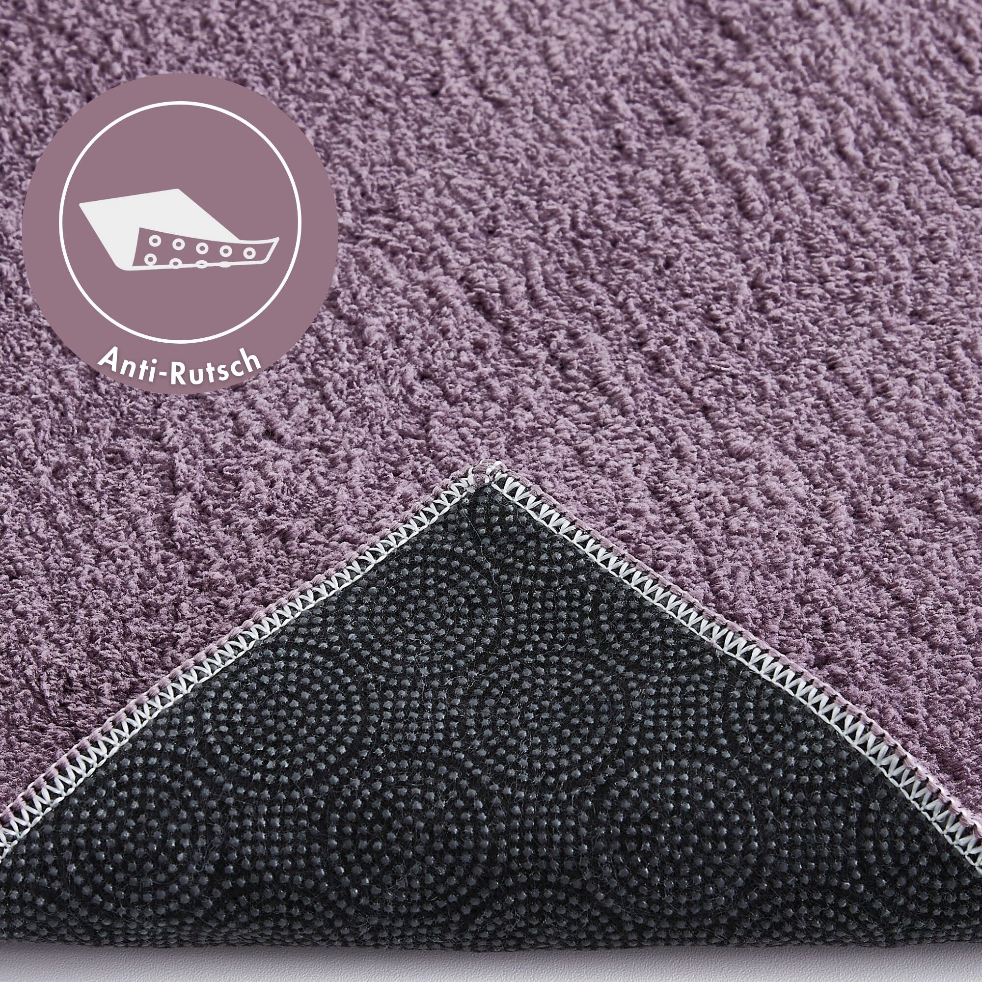 Badematte ANDIAMO "Arezzo, Badvorleger, Badezimmer Teppich, Duschvorleger", lila (lavendel), H:16mm, Polyester, Badematten, Badematte, unifarben, auch in rund & als 2er Set erhältlich lavendel 2er-Set quadratisch 80x80cm / rechteckig 60x110cm
