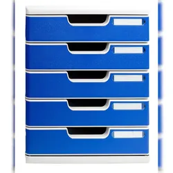 Exacompta 301003D 1x Modulo Ablagebox mit 5 Schubladen, ideal für Dokumente DIN A4, lichtgrau/blau