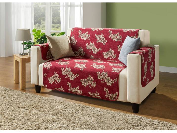 Hochwertige Wohnaccessoires mit Bandeinfassung, Weinrot, Größe 103 (Couchschoner, 100x200 cm)