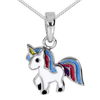 Kette mit Anhänger OSTSEE-SCHMUCK "- Einhorn - Silber 925/000 -" Gr. 45, bunt (mehrfarbig), Schmuck_Sets, Damen, 45, Silber 925 (Sterlingsilber)