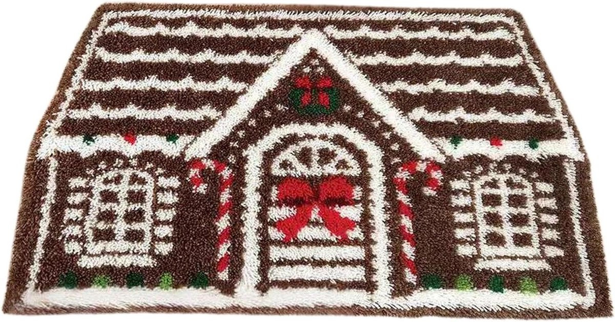 Feestelijke Deurmat Kersthuisje met Antislip Onderkant - Multicolor - 60 x 90 cm