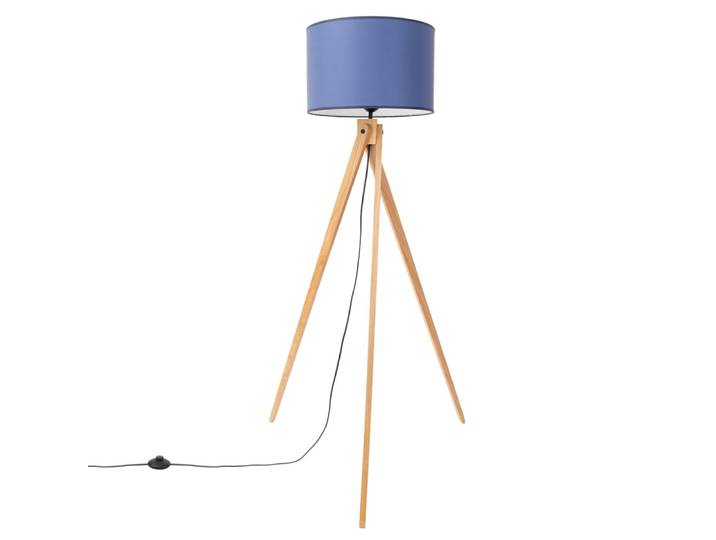 Lampadaire tissu/pvc/bois bleu marine/bois naturel h 140 cm