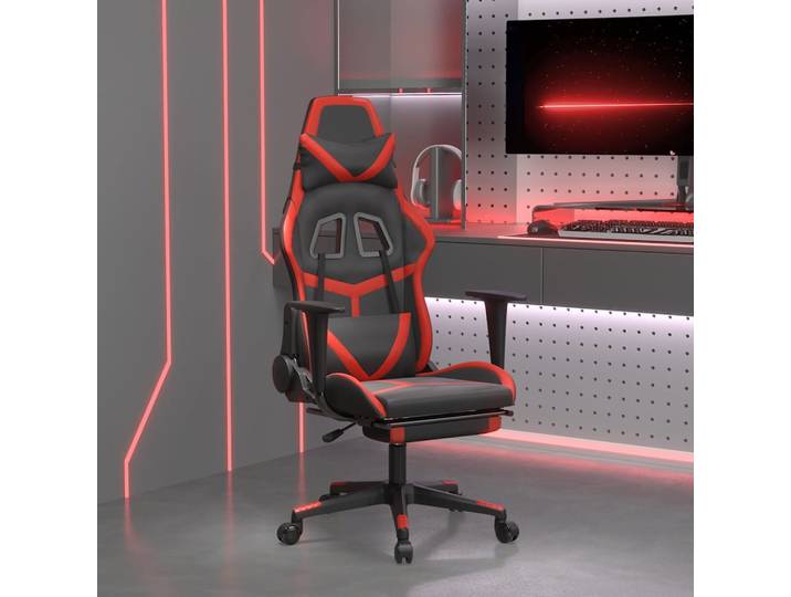 vidaXL Gaming-Stuhl mit Massage & Fußstütze Schwarz & Rot Kunstleder