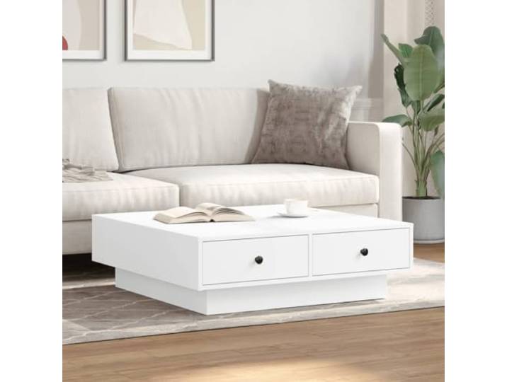 KTHLBRH Couchtisch weiß 90 x 90 x 28 cm Spanplatte Mehrschichtholz, Griffe aus Metall, Kapazität 75 kg, leicht zu reinigen