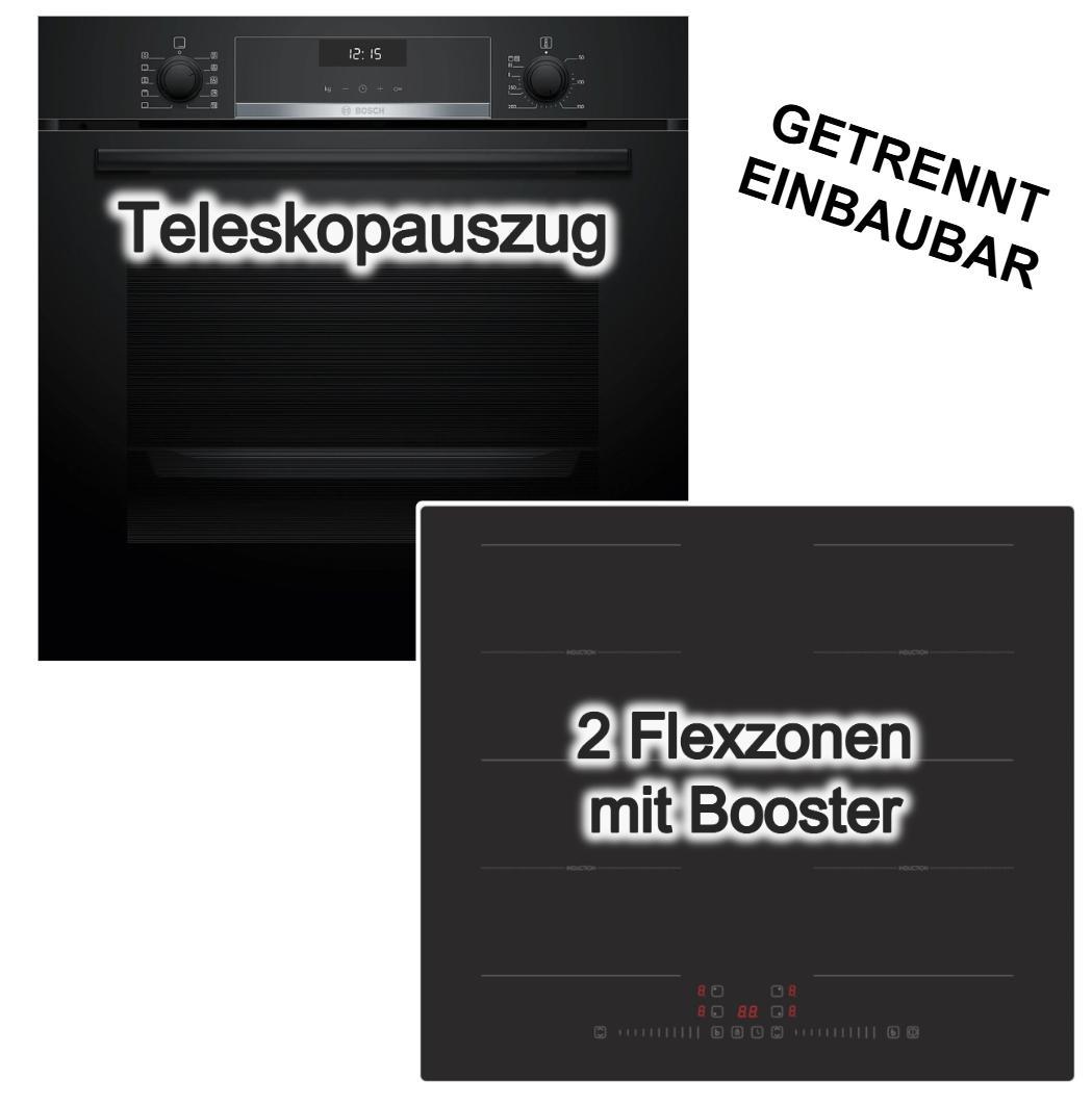 Herdset Bosch Einbaubackofen Teleskopauszug Hydrolyse ecoClean + PKM Induktionskochfeld Booster Flex-Zonen