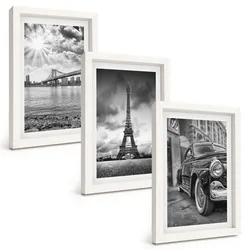 BILDER SET 3er Set - 20x30 cm Weißer Rahmen - Stadtansichten, Brücken, Eiffelturm