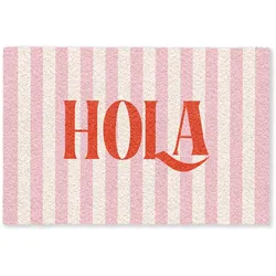 FUSSMATTE Hola - Zitat - Streifen - Pastell - Rosa - Rot - Weiß Schmutzfangmatte 60x40 cm