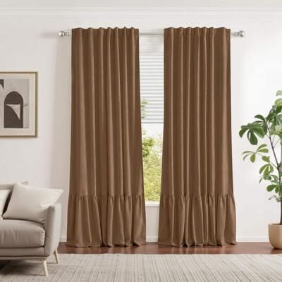 Awesome Home Blackout Recycled Cotton Ruffle Curtain Pair