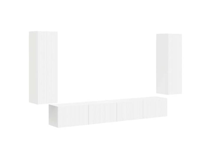 KTHLBRH TV-Schrank-Set zur Wandmontage, 4-teilig, Weiß Technisches Holz, 90° Türen, rechteckige Form, Wanddesign, modernes Wohnzimmer