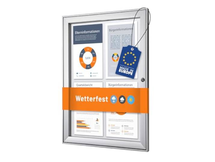 Schaukasten außen 4x DIN A4 wetterfest abschließbarer Infokasten mit SAN-Scheibe beschreibbare magnetische Rückwand ideal für Außenbereich & Outdoor Wand-Montage
