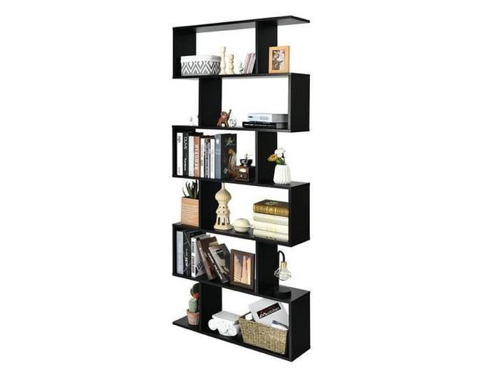GIANTEX Étagère Bibliothèque en Bois à 6 Niveaux 80x23x191CM Meuble Rangement Noir avec Patins Antidérapants Style Moderne