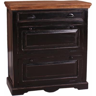 Schuhschrank SIT "Belém mit 2 Klappen & Schublade im Vintage-Stil", schwarz, B:85cm H:90cm T:40cm, Massivholz, Recyceltes Altholz, Schränke, Schuhschrank, Stauraum für ca. 12 Paar Schuhe plus praktische Schublade