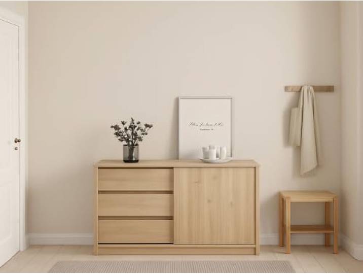 Dmora - Kommode Nathalie, Wohnzimmerbuffet, Wohnzimmer-Sideboard, Moderne Küchen-Speisekammer, 119x50 h76 cm, Eiche