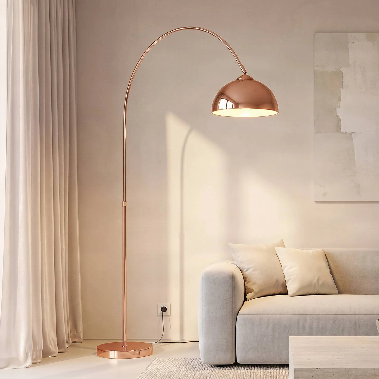 Lindby Booglamp Lennart - Modern koperkleurige metalen vloerlamp voor woon- of eetkamer