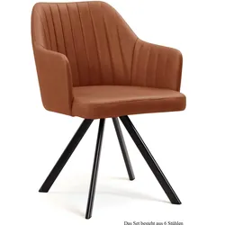 ARMLEHNSTUHL (6er-Set) Delia 58x81x60 Schwarz/Cognac
