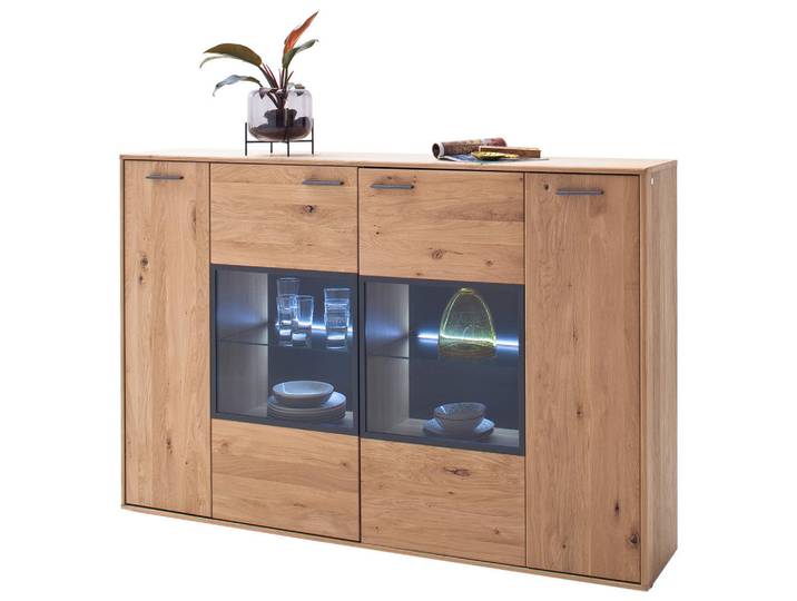 Livetastic Highboard Gaborone, Anthrazit, Eiche, Holz, Metall, Glas, Asteiche, furniert, massiv, 12 Fächer, 184x123x37 cm, Made in EU, Beimöbel erhältlich, Holzmöbel, Kleinmöbel Holz, Holzkommoden, Highboards Holz