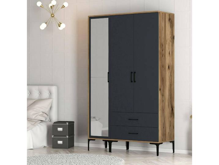 Petroleuse - Armoire 3 Portes\, 120x48 cm Noyer Brun\, Porte-Manteaux
