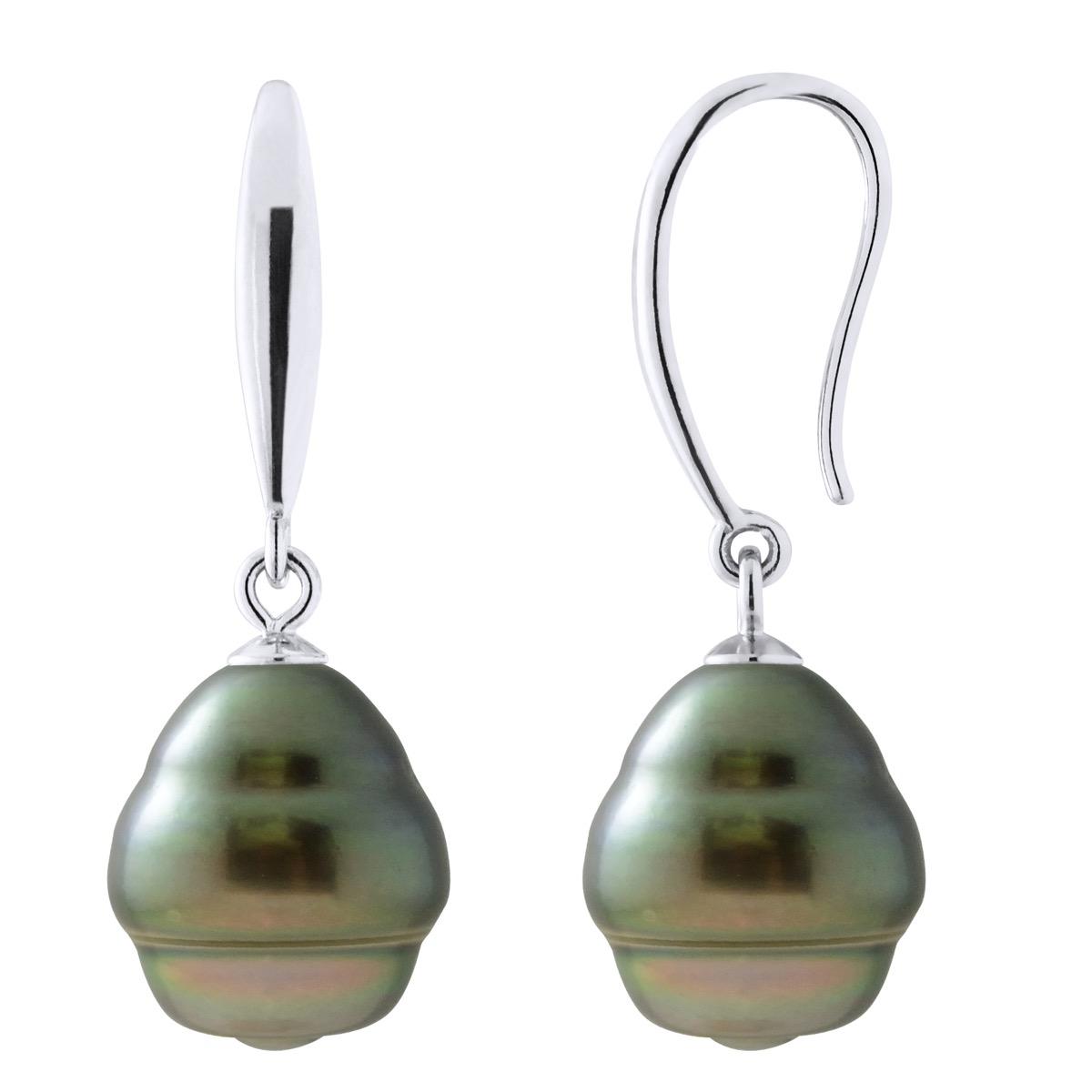 Ohrringe aus Silber 925 und echten Tahiti-Zuchtperlen, eingekreist 10-11 mm
