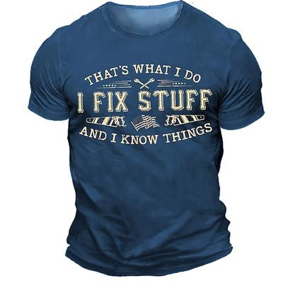 Grafik-T-Shirt für Männer - Lustiger 'Ich repariere Sachen weiß Dinge' Arbeitshumor Kurzarm-Tee für Handwerker Gewerbetreibende