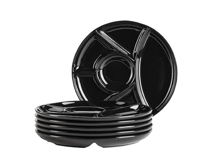 MÄSER Fondueteller Set für 6 Personen, Teller für Fondue, Party, BBQ, mit praktischen Unterteilungen, vielseitig, zeitlos, Porzellan, schwarz, 21,5