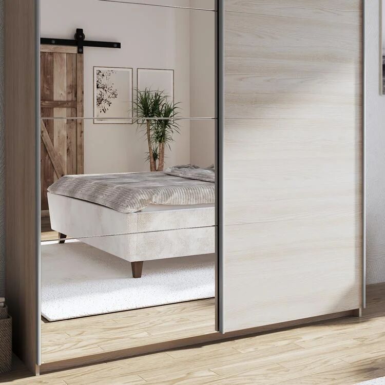 garneroarredamenti Armadio 180x219h cm 2 ante scorrevoli moderno rovere chiaro specchio Caracas