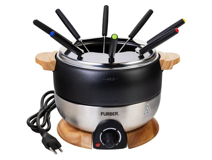 Fondue-Set FURBER Chalet 11-tlg. Schwarz/Silber - Käsefondue-Set