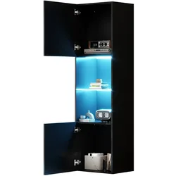 OKWISH Hochglanz Vitrine Schwarz 45x35x160 cm LED Glasregal Aufbewahrungsschrank Wohnzimmer Schlafzimmer Büro modernes Design