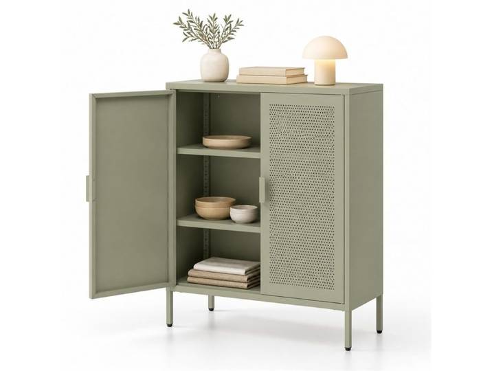 Buffet de Cuisine GIANTEX Meuble Cuisine avec 2 Étagères Amovibles Façade Perforée et Pieds Réglables 80x35x102 cm Vert
