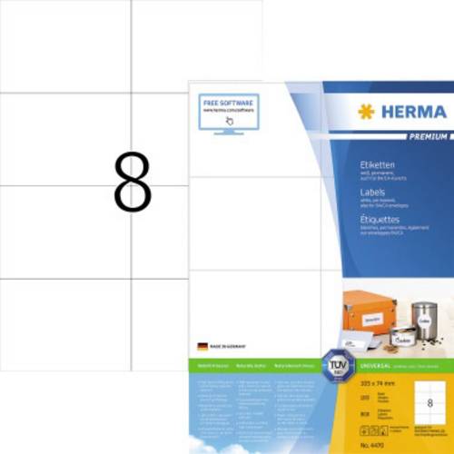 Herma 4470 Universal-Etiketten 105 x 74mm Papier Weiß 800 St. Permanent haftend Tintenstrahldrucker, Laserdrucker