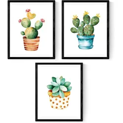 POSTER Set Mit 3 Pflanzen Kaktus A4 Schwarzer Rahmen
