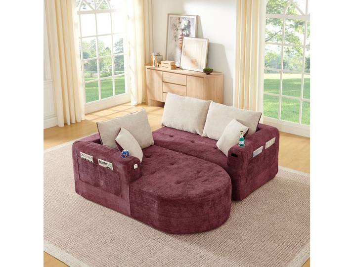 Canape D'Angle En L Tissu Rouge Bordeaux 3 Places Sofa Modulaire Moderne FloraGrace Pour Salon Sans Montage 255x171x64cm