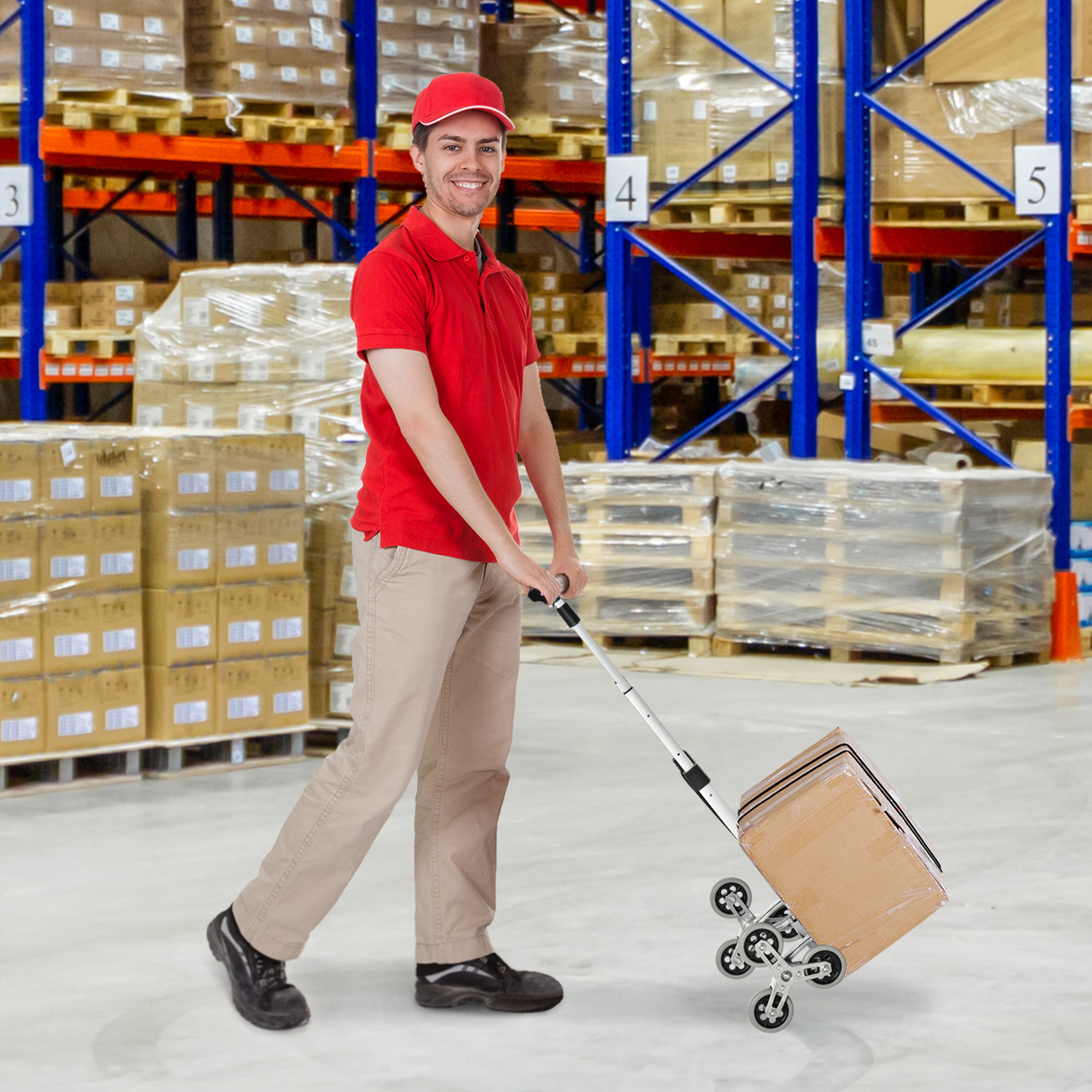 Durhand Carrello Portapacchi Pieghevole a 6 Ruote con Fune e Maniglia Estraibile, Carico Massimo 70 kg Aosom