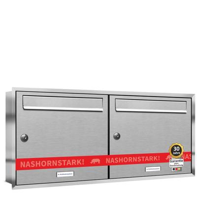 AL Briefkastensysteme 2 Fächer Premium Edelstahl Unterputz Briefkasten Anlage für Post A4, modern, robust, wetterfest, Artikelnummer: 331T2U2