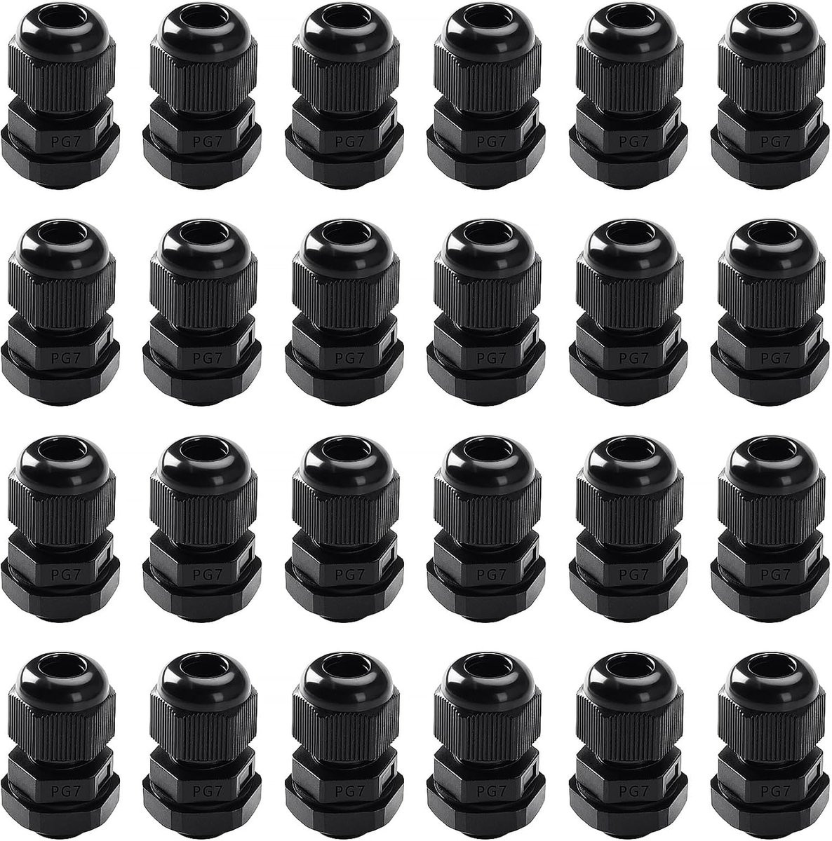 25 Stuks PG7 Kabelwartels, IP68 Waterdichte Nylon Kabelwartels voor 3-6.5 mm Kabels, Zwart