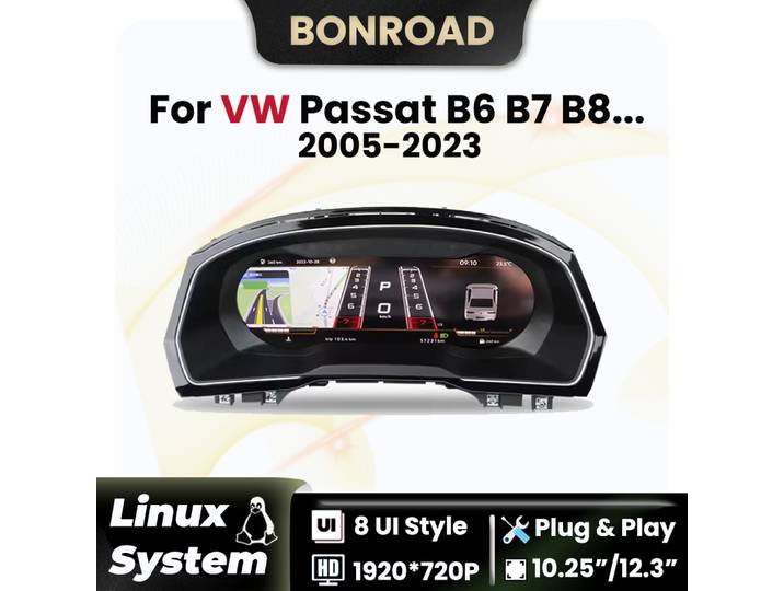 Tableau de bord numérique Cluster sans fil CarPlay Android Auto pour ​ ​ Volkswagen VW Passat B6 B8 B7 CC Magotan Instrument Paneel Cockpit