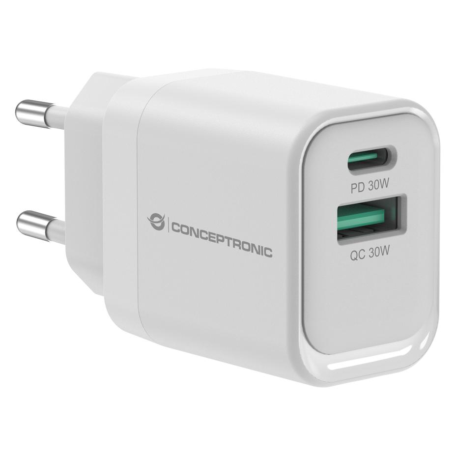 Conceptronic Ladegerät 2Port 33W,1xUSB-C,1xUSB-A weiss (33 W, 2 Ports) (ALTHEA19W33)