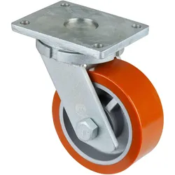 BS Rollen, Möbelrollen, Schwerlast-Lenkrolle D.200mm Trgf.1400kg Guss-PU Platte L200xB160mm