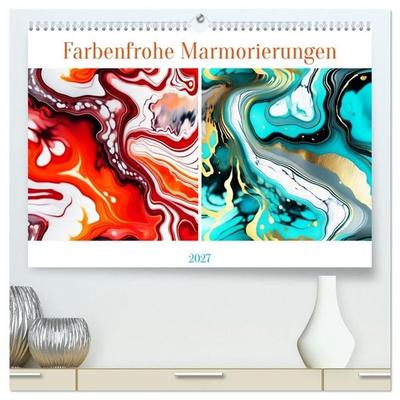 Farbenfrohe Marmorierungen (hochwertiger Premium Wandkalender 2027 DIN A2 quer), Kunstdruck in Hochglanz