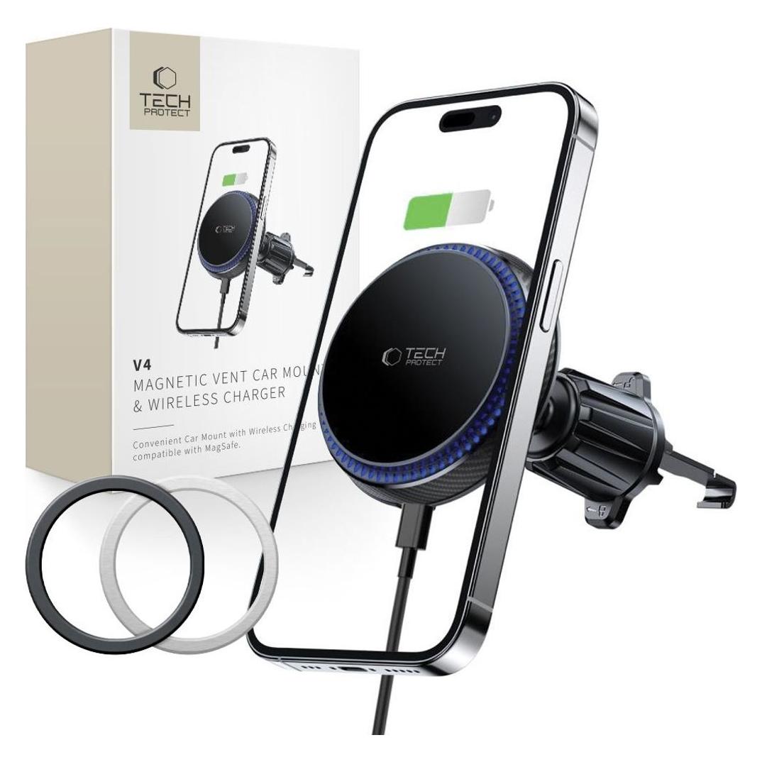 Tech-Protect MM15W-V4 car phone holder with MagSafe 15W inductive charger for air vent - black (23178-0)