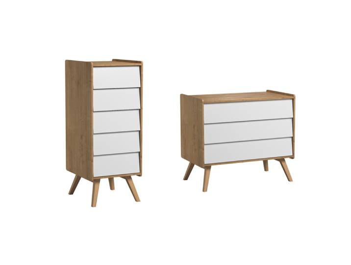 Commode 3 tiroirs et Chiffonnier Vox Vintage Bois Blanc