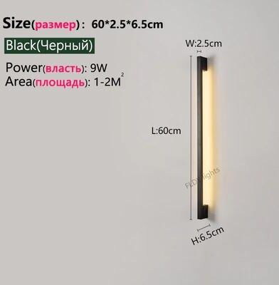 Inspired Living Nordic Glow LED Wall Lamp Modern Minimalist Long Wall Mounted Light black L60cm warm White (3000k)