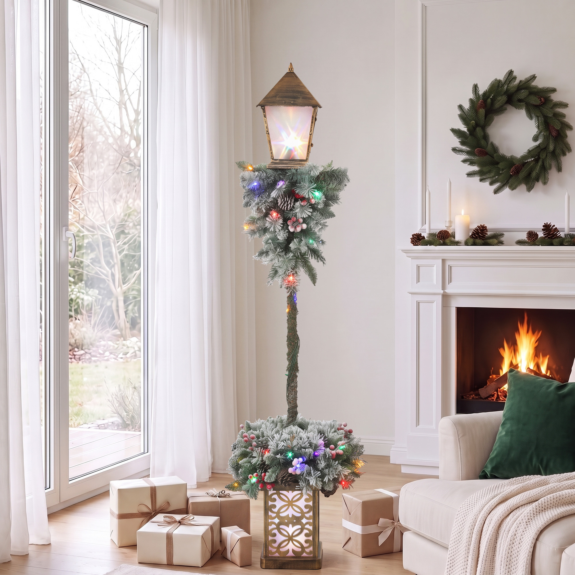 Outsunny Lanterna natalizia da esterno con LED, punte innevate, bacche rosse e pigne   Aosom Italy